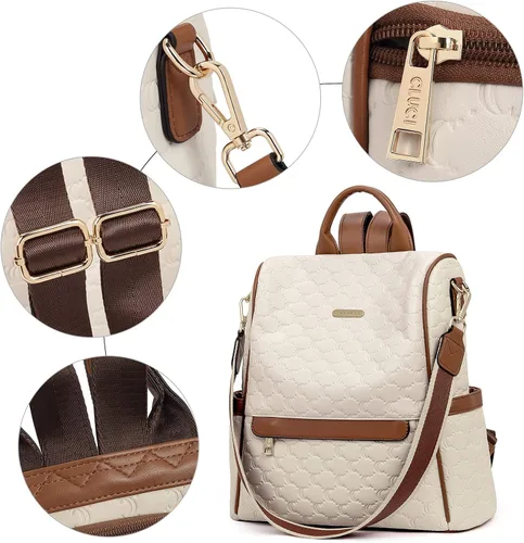 Vista 4 de CLUCI - Bolso de hombro tipo mochila de cuero para mujer, diseño grande y a la moda, para viajes