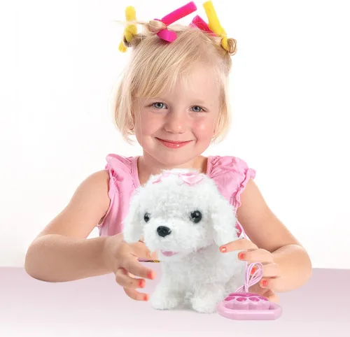 Vista 8 de YH YUHUNG Juguetes de perro que caminan y ladran para niños con correa de control remoto, peluche electrónico interactivo cachorro que camina, Blanco