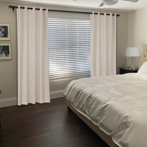 Vista 2 de Frelement Cortinas opacas de lino natural, paneles de cortinas con ojales para sala de estar, cortinas con aislamiento térmico, 52 pulgadas de ancho