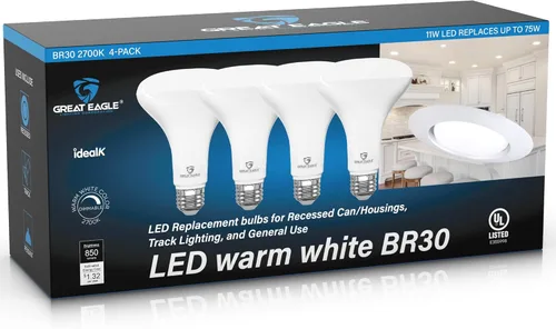 Great Eagle Lighting Corporation Bombilla LED BR30, 11 W (equivalente a 75 W), 850 lúmenes, 2700 K (blanco cálido), para uso empotrado, regulable y