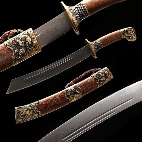 Espada de Damasco Tanto de 12 pulgadas, hecha a mano, espada de tigre dragón chino, plegada, de acero, katana corta