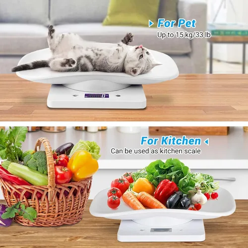 Vista 7 de Báscula digital para mascotas con cinta métrica, báscula de animales pequeños de 33 libras/33.1 lbs con pantalla LCD, báscula de alimentos