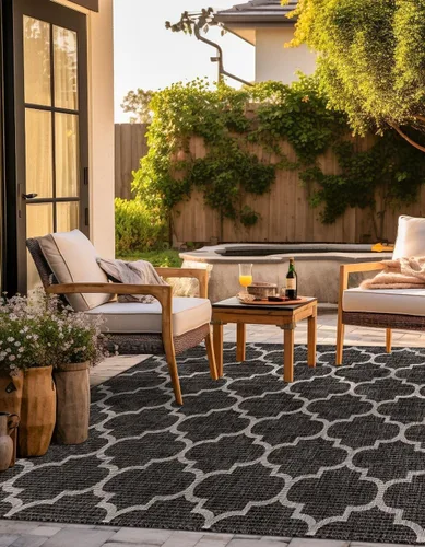 Vista 73 de Unique Loom Outdoor Trellis Collection Alfombra de Área (5' 1" x 8' Oval, Aguamarina/Gris)