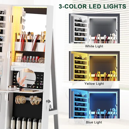 Vista 6 de HNEBC Armario giratorio de 360 con luces, armario de joyería de pie de 63 pulgadas de alto con espejo giratorio de longitud completa