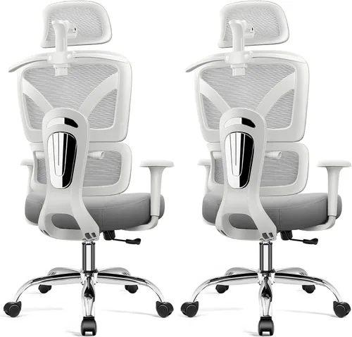 Vista 16 de Silla ergonómica de escritorio de oficina, silla de oficina de malla de respaldo alto con soporte lumbar ajustable, reposacabezas 3D, sillas de Negro