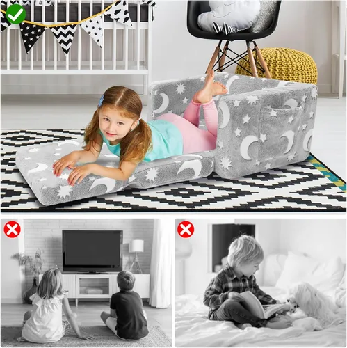 Vista 6 de SLIGUY Sofá para niños, silla para niños, sofá de bebé, sofá para niños, sofá convertible para niños pequeños, sofá extraíble que brilla