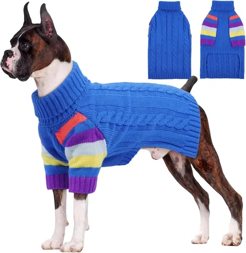 Vista 27 de Suéter frío para perro, suéteres de invierno para perros medianos, hembras machos, suéter de cuello alto cálido para perros, suéter de manga larga