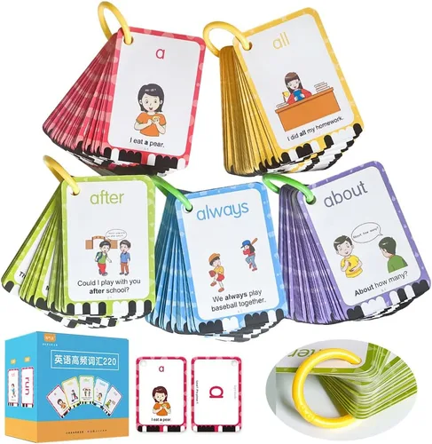 Lachilly 220 tarjetas de palabras visuales, herramienta integral de aprendizaje de idiomas, 5 niveles de palabras de alta frecuencia, ideal para