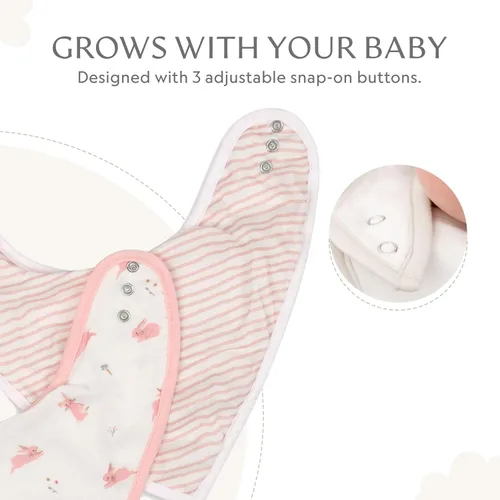 Vista 5 de Bamboo Little Baberos para bebé (paquete de 2) - Baberos con broches ajustables - Parte trasera de rizo absorbente