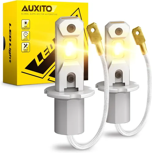 AUXITO Bombillas LED antiniebla H3 3000K amarillas, súper penetración, tamaño 1:1 mini, plug n play, bombilla LED H3ll para lámpara antiniebla, DRL,