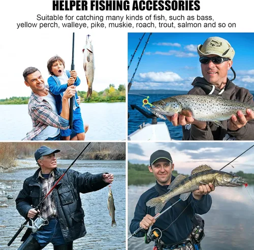 Vista 7 de Crappie - Kit de cabezas de plantilla de pesca, señuelo de gancho con bola de ojo, señuelo de gancho de cabeza de 1/16 oz, con hoja giratoria