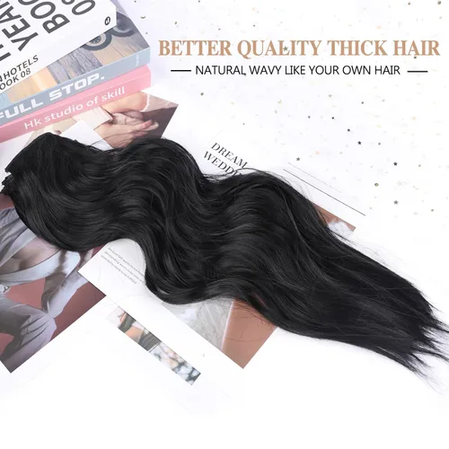 Vista 5 de Extensiones de cabello sintético con clip de 14 pulgadas, 4 piezas de cabello sintético natural suave y ondulado con clip, cabello rizado de 20 1b