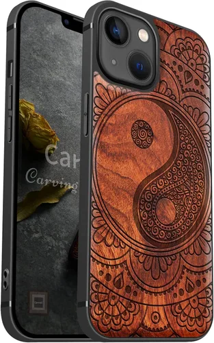 Vista 19 de Carveit Funda magnética de madera para iPhone 13 [madera natural y TPU suave negro] Funda protectora de madera única y elegante a prueba de golpes