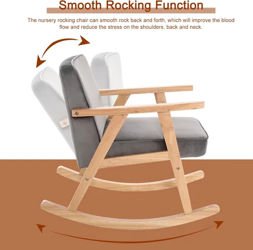 Vista 3 de Silla mecedora decorativa, moderna silla mecedora con asiento acolchado, sofá individual de madera para sala de estar, dormitorio, oficina