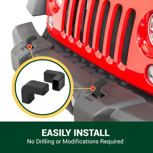 Vista 4 de Cubiertas de Gancho de Remolque de Parachoques de Fábrica Quadratec, Juego de 2, Negro - Se Ajusta a Parachoques Delanteros Jeep Wrangler JK, JL