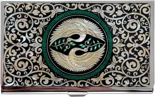 Vista 10 de Estuche para tarjetas de visita de nácar para identificación de crédito, cartera de viaje, diseño de pintura artística, metal de acero inoxidable