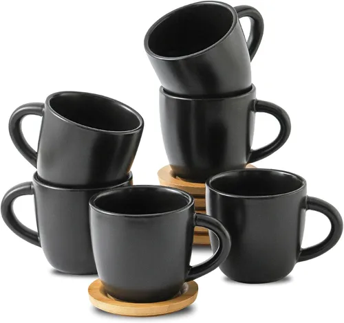 Vista 10 de Juego de 6 tazas de café expreso y platillos de Hasense, tazas demitasses con asa para bebidas de café, café con leche, capuchino, café moca y té