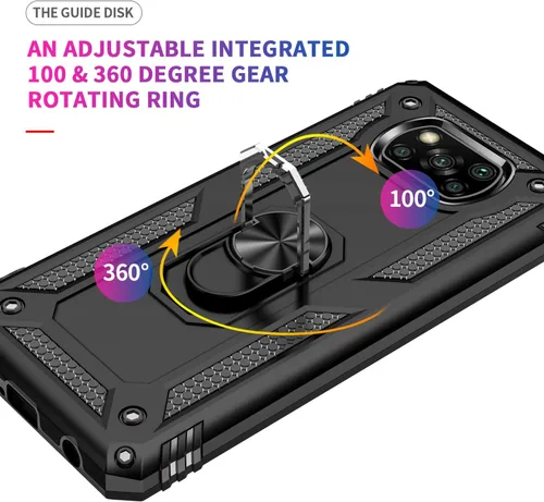 Vista 6 de Funda para Xiaomi POCO X3 NFC /X3 Pro con protector de pantalla, armadura de protección militar híbrida resistente a prueba de golpes, funda Negro