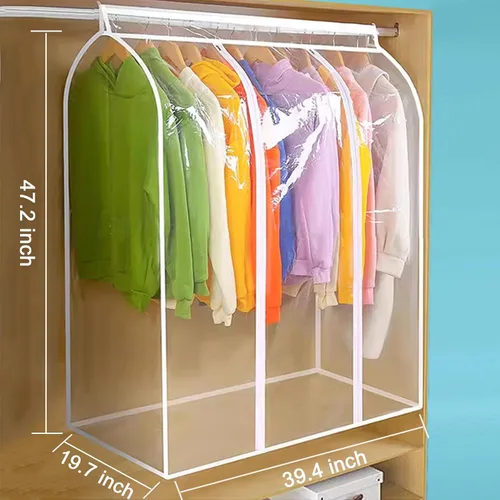 Vista 2 de Bolsas de ropa para colgar ropa, protector de ropa grande transparente para armario, bolsa de almacenamiento de ropa impermeable, fundas de abrigo