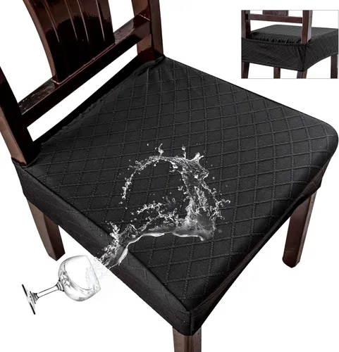 Vista 22 de Genina Juego de 2 fundas de asiento impermeables para sillas, fundas de asiento para sillas de comedor para cocina, fundas elásticas de jacquard