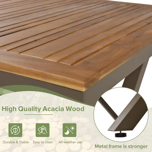 Vista 3 de Merax Mesa de comedor y sillas de patio de 7 piezas, juego de muebles de exterior para todo tipo de clima, mesa de madera de acacia, marco de metal
