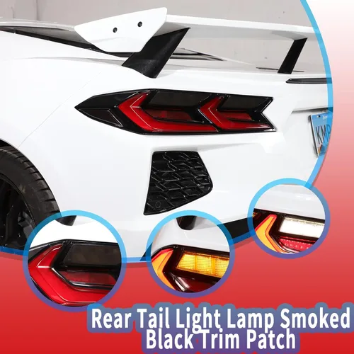 Vista 3 de Sekhyna Lámpara trasera trasera color negro ahumado, parche ABS 4 piezas compatible con Corvette C8 Stingray 2020-2023 cubierta de luz trasera