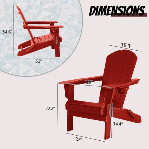 Vista 3 de Silla Adirondack plegable de plástico HDPE con soporte para tazas, sillas para hogueras resistentes a la intemperie, sillas Adirondack para patio