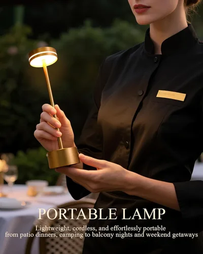 Vista 4 de Paquete de 2 lámparas de mesa LED inalámbricas recargables, 5000 mAh, portátil, funciona con pilas, lámpara táctil de escritorio, luz de mesa