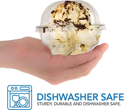 Vista 4 de Mini tazas de plástico transparente para postre con tapas de 5 onzas (juego de 50) taza de parfait desechable pequeña, tapa de cúpula, sin agujero