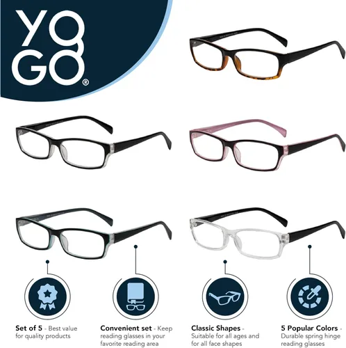 Vista 6 de Yogo Vision Reading Glasses 5 Pairs Fashion Ladies Quality Designed Spring Hinge Readers for Women