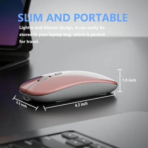 Vista 7 de Ratón inalámbrico ultrafino de 2.4 G para oficina, mouse de carga silenciosa, mouse para el hogar con receptor USB, compatible con portátil, PC