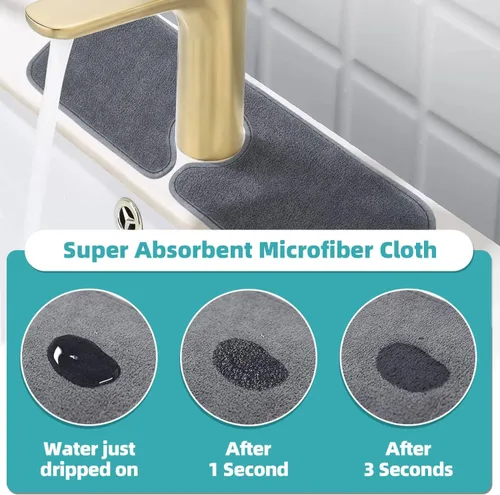 Vista 4 de PoYang Paquete de 2 Alfombrillas para Grifo de Fregadero de Cocina Protector contra Salpicaduras Corto: Alfombrilla de Microfibra Súper Absorbente