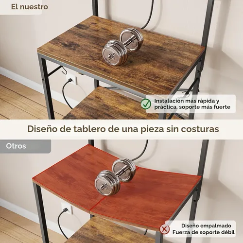 Vista 3 de SUPERJARE Estante de panadero de cocina con toma de corriente, mesa de bar de café de 4 niveles, soporte de microondas de cocina con 6 ganchos