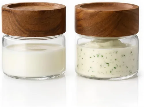 Paquete de 2 tarros Mason de 4 onzas líquidas a prueba de fugas con tapas herméticas de madera de acacia, pequeños recipientes de vidrio para
