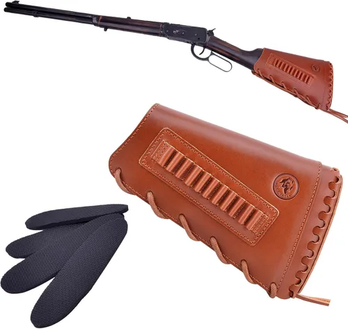 Vista 29 de Almohadilla de cuero para mejilla de culata cosida a mano para rifle 38/357 45-70 308 .22LR 12GA