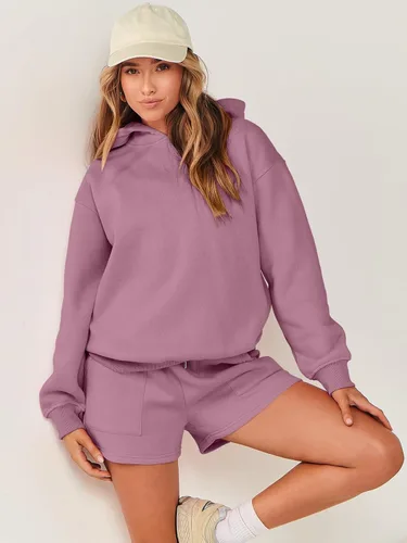 Vista 8 de ANRABESS Conjunto de 2 piezas con capucha y pantalones cortos para mujer, sudadera de gran tamaño, pantalones cortos, ropa Y2K