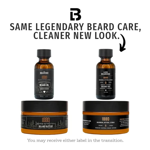 Vista 2 de Live Bearded Kit de aseo de aceite y mantequilla para barba, fabricado en los Estados Unidos, ingredientes totalmente naturales con karité, argán