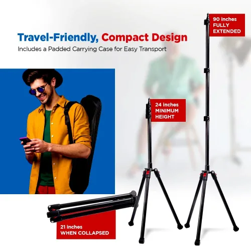 Vista 5 de Vidpro ST-90 VentureMaxx - Soporte ajustable profesional de 90 pulgadas, trípode ligero compatible con cámaras, videocámaras, teléfonos