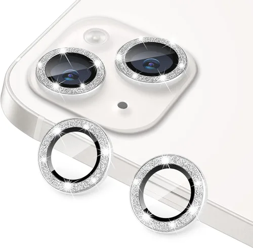 Vista 9 de Hsefo Protector de lente de cámara para iPhone 13 Mini y iPhone 13, con purpurina brillante de vidrio templado 9H, antiarañazos, a prueba de golpes