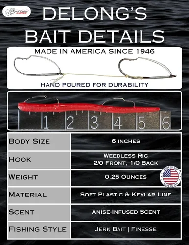 Vista 3 de DeLong Lures 6" KILR Worm – Made in USA Weedless Pre-Rigged Soft Plastic Swimbaits, Extra Durable Bass Fishing Lures for Pike and More, 5-Pack