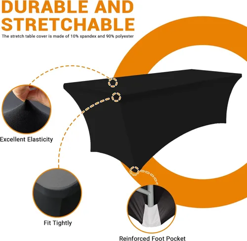 Vista 3 de Eurmax USA - Manteles rectangulares ajustables de elastano de 4 pies, mantel elástico para bodas, eventos o para decorar la mesa del patio