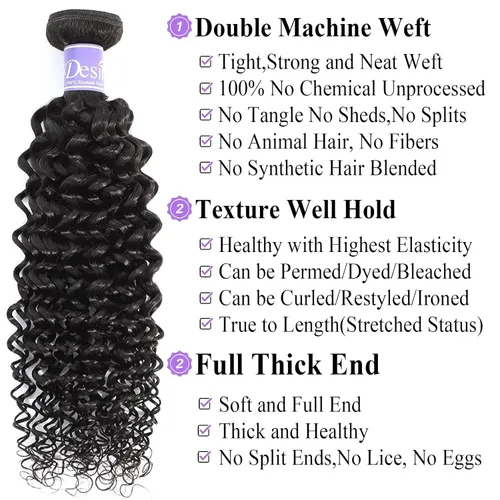 Vista 3 de Extensiones individuales de cabello humano rizado virgen brasileño Jerry rizado ondulado, un paquete de extensiones de cabello sin procesar grado