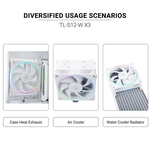 Vista 6 de Thermalright TL-S12W X3 Ventilador de CPU de 120 mm, Ventilador de Caja de Enfriamiento con Efecto de Iluminación ARGB, Ventilador de Computadora