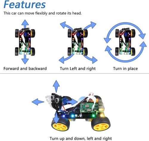 Vista 3 de Freenove Kit de coche inteligente 4WD para Raspberry Pi 5 4 B 3 B+ Zero 2 W, seguimiento facial, seguimiento de línea, seguimiento de luz, evitación