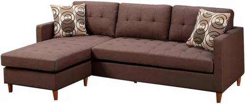 Vista 5 de Modular Sectional Sofa Reversible Chaise Couch with Tufted Back and Accent Pillows, L Shaped Convertible Living Room Furniture Sets,Coffee-4Seat