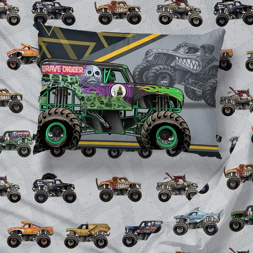 Vista 6 de Jay franco Juego de ropa de cama individual de 4 piezas de Monster Jam MJ Life - Incluye edredón reversible y juego de sábanas - Ropa de cama