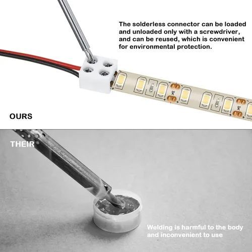 Vista 4 de Flutesan Paquete de 50 conectores de cinta LED sin soldadura, bloque de terminales atornillables, conectores LED de 2 pines para tira de luces