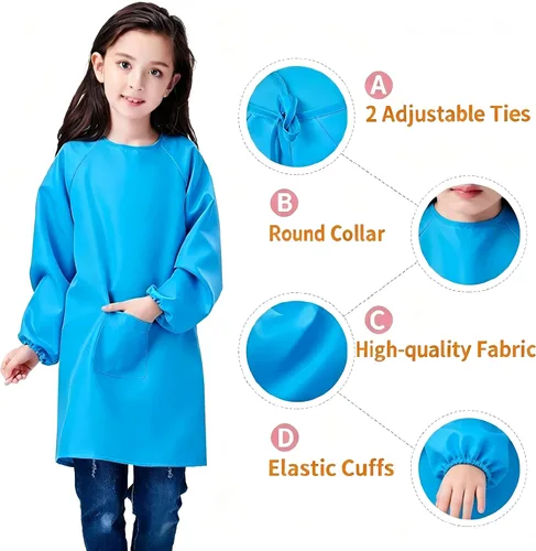 Vista 5 de Delantal de pintura para niños, impermeable, para niñas y niños de 2 a 12 años Full Coverage to Knee