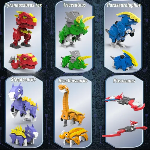 Vista 3 de Wenbeier Juguetes de robot dinosaurio 6-en-1, juguetes de robot transformables, juguetes para desmontar que incluyen 6 figuras de acción