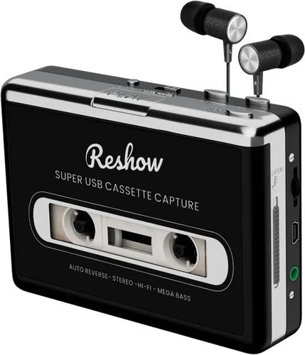 Reshow Cassette Tape Player – Portable Tape Player Audio Cassette to Digital Converter, Compatible with Laptops and Personal Computers Convert